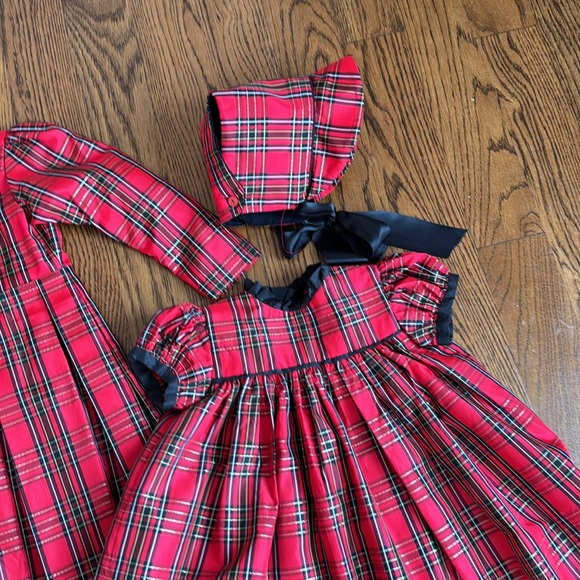 Christmas Tartan Taffeta Dress sister set Bonnet size 4/5 and 12-24 months 👑♥️ - Picture 3 of 7